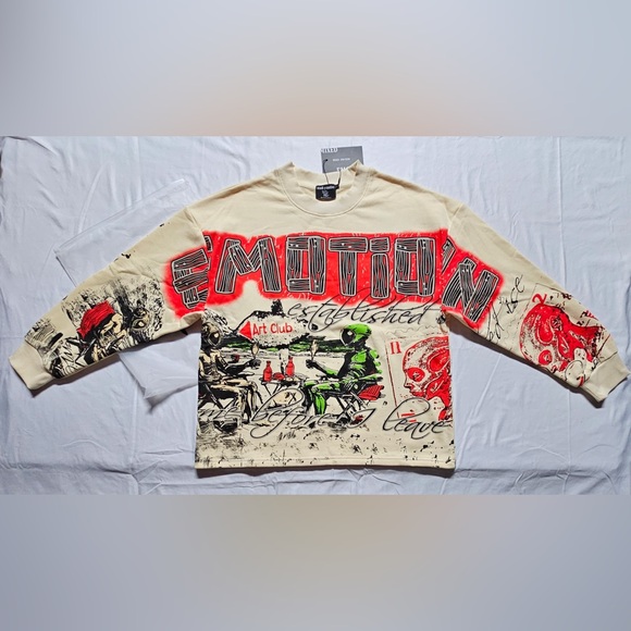 Mixed Emotion Graphic Men's Sweater - Cream and Red